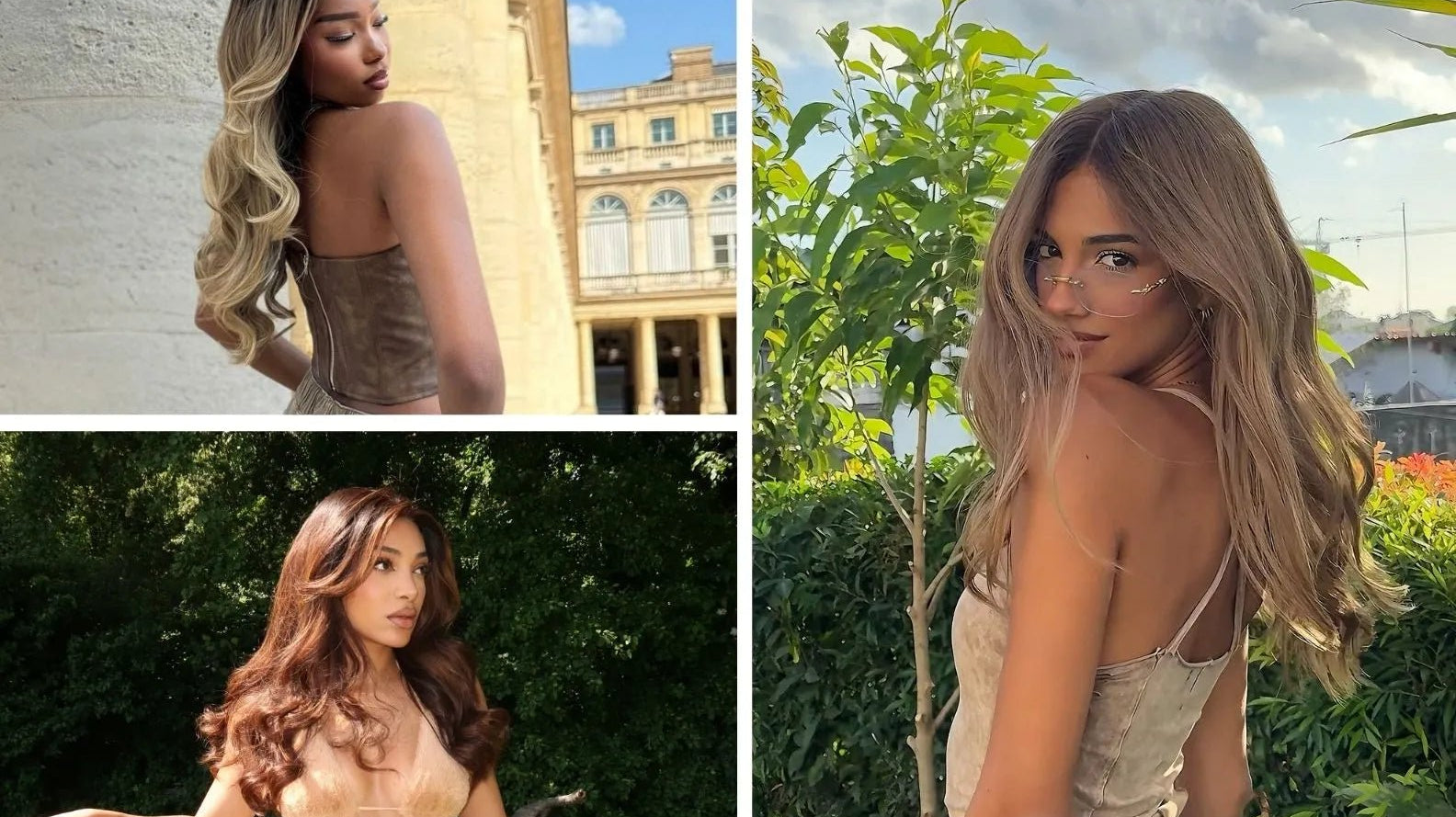 Model wearing a 16-inch wavy human hair wig in summer light