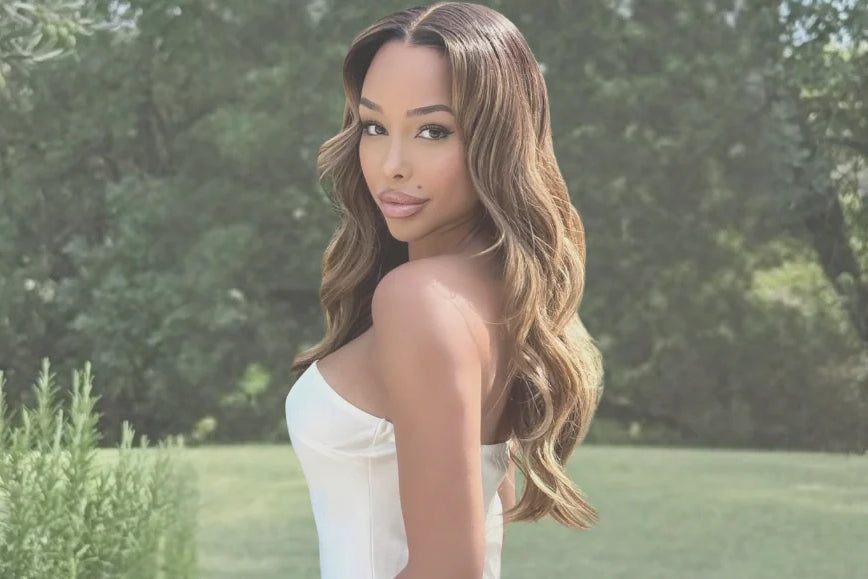 a black girl wears Hairvivi's brown colored lace front wig with natural hairline