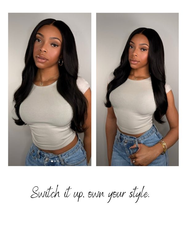 Glueless lace natural black wig with soft loose wave texture