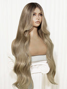 Brown wig with blonde highlights for everyday wear