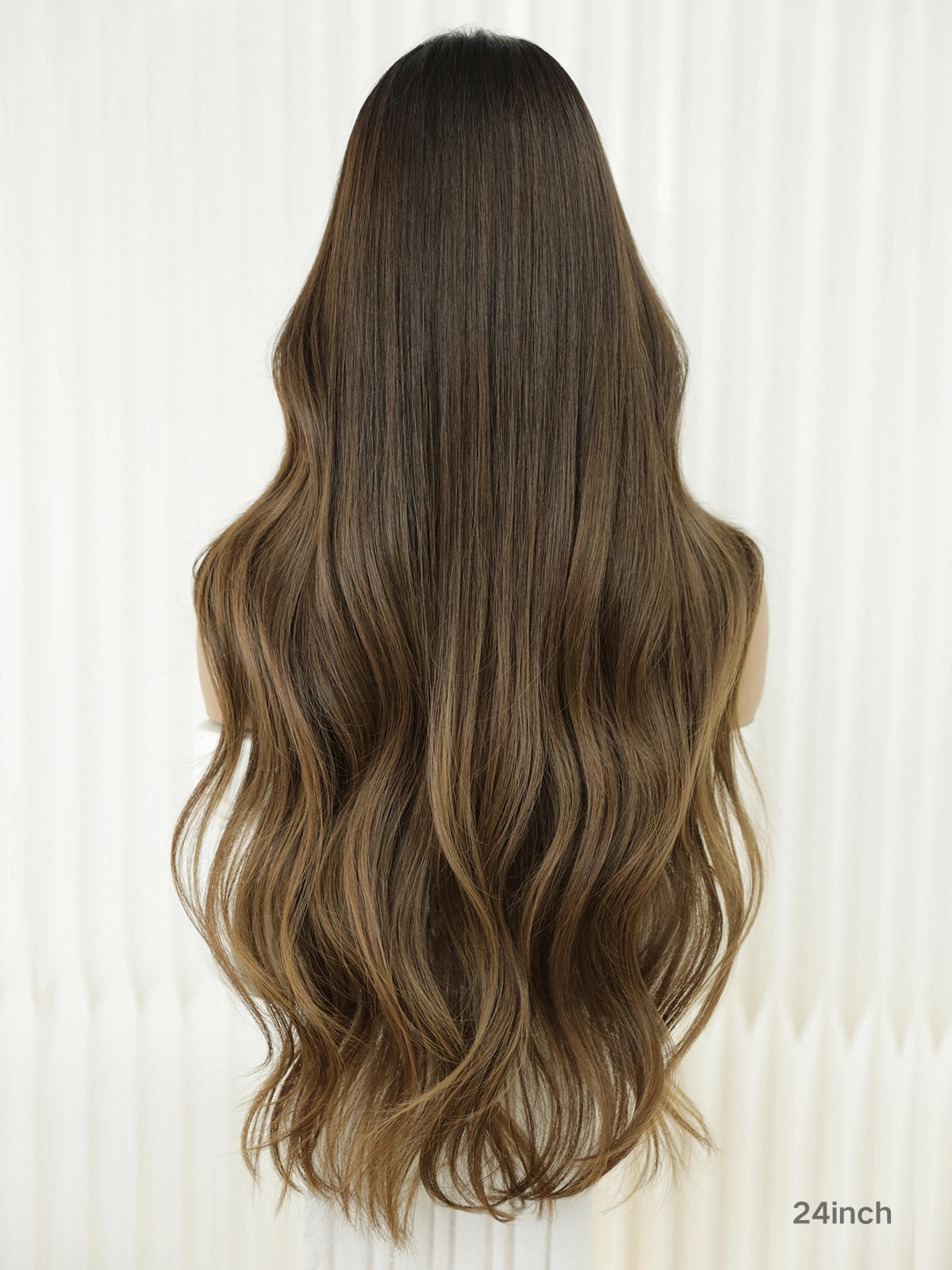 Human hair balayage wig in chestnut brown with classic blowout