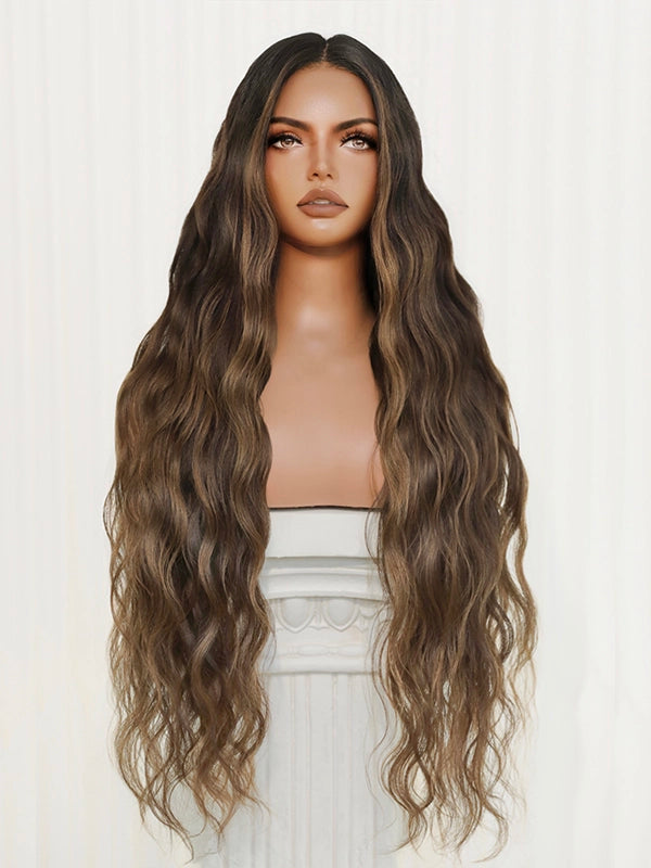 Human hair wet and wavy wig in warm brown shade