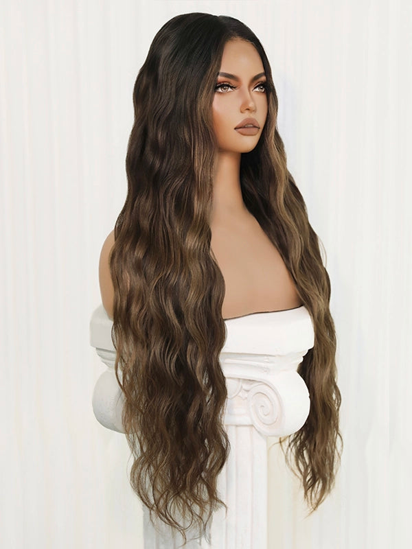 Chocolate brown lace front wig with sultry long waves hair