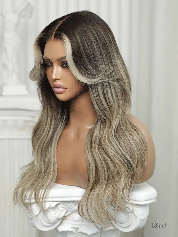 Long blonde wig with bangs for wedding bridal look