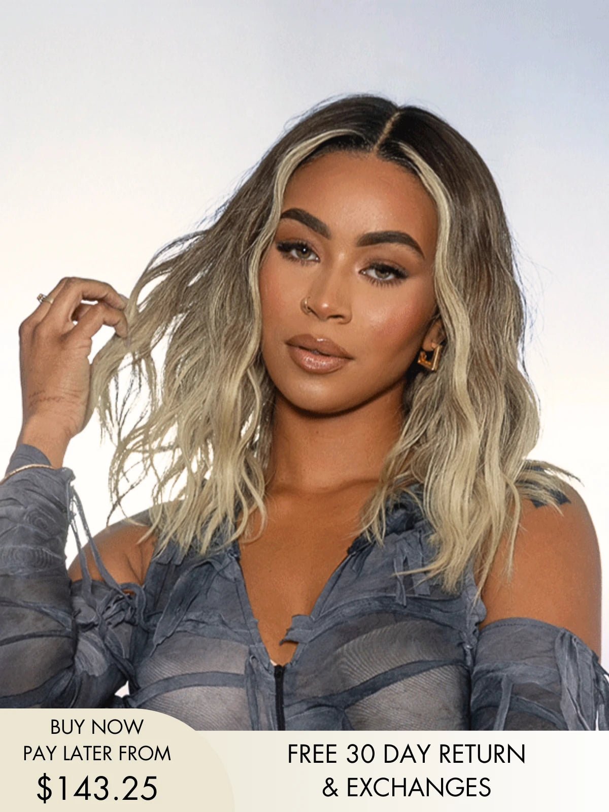 Blonde bob wig human hair with money piece highlights