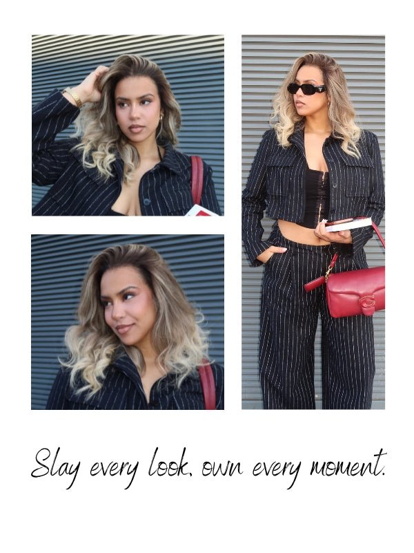 Chic blonde bob wig with natural waves and money piece front