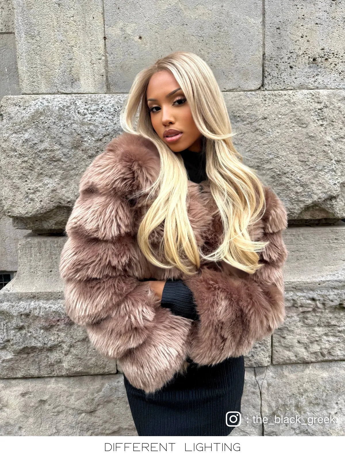 Woman with long blonde hair wig