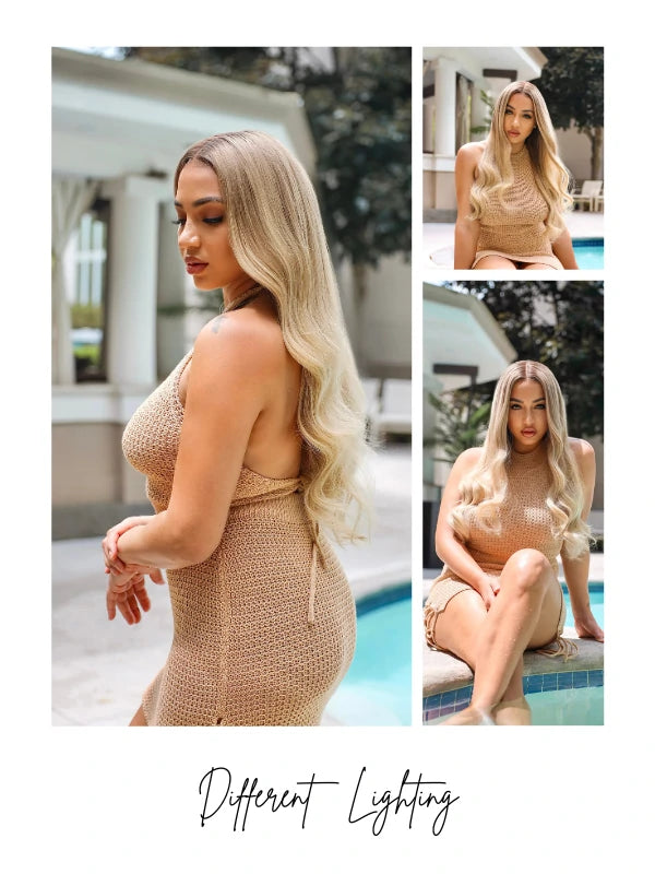 Beige blonde wig for all skin tones with soft root