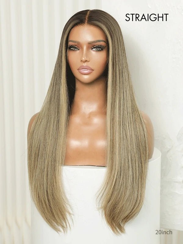 Long human wig blonde with soft beige tones