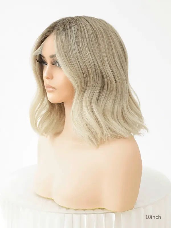Bob cut blonde wig with soft waves and realistic dimension