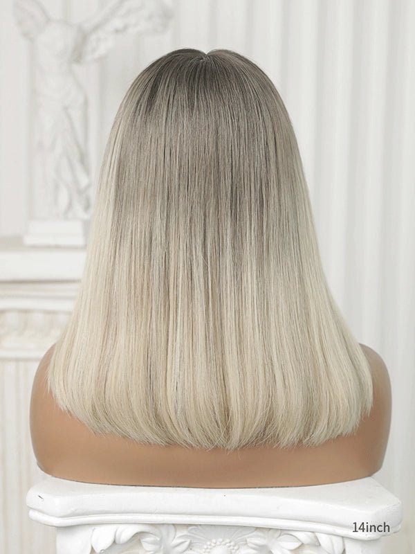 Bob blonde wig with bangs in sleek blunt cut style