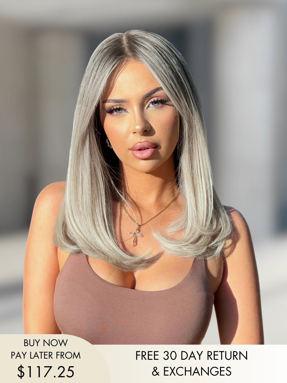 Bonnie bob wig with bangs and platinum blonde finish