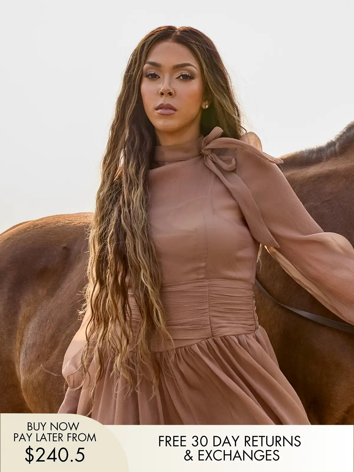 Brown and blonde ombre wig with glossy wet and wavy texture