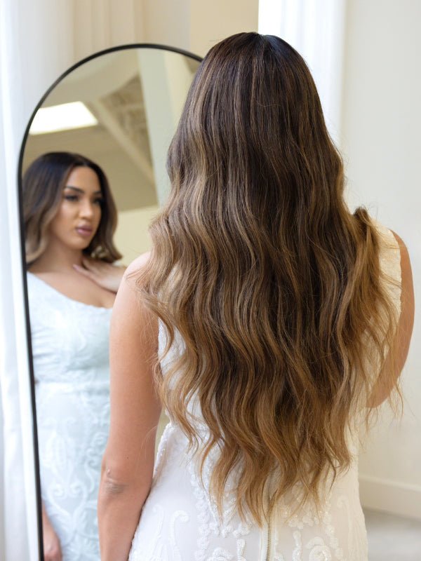Bridal wigs espresso bronde balayage long human hair