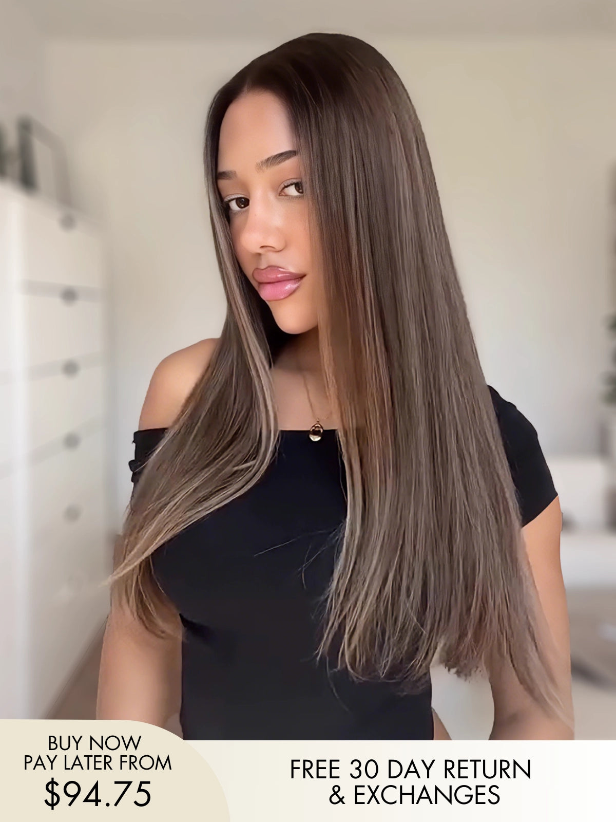 Light brown wig with subtle highlights for women