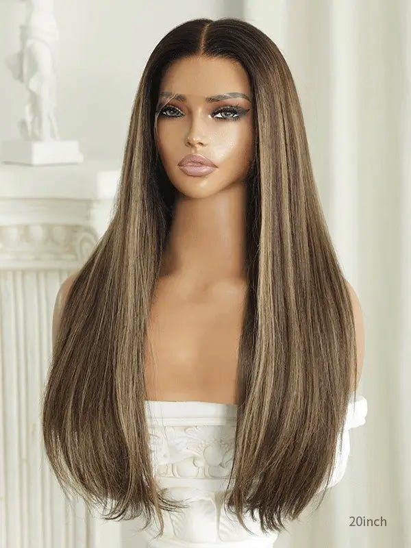 Brown highlight wig with layered tones