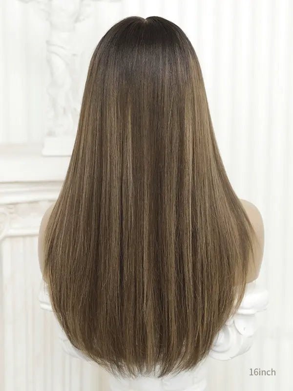 Brown roots blonde hair wig with soft waves