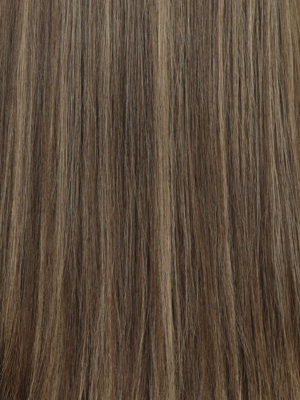 Brown wig with blonde highlights and realistic hairline