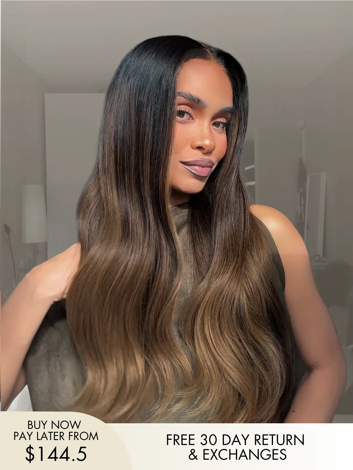 Brown wig long with soft flowing waves