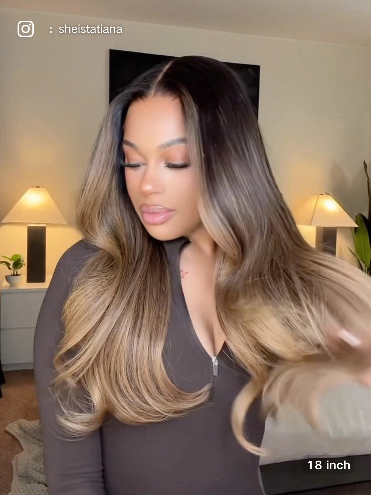 Brown wig long with soft flowing waves