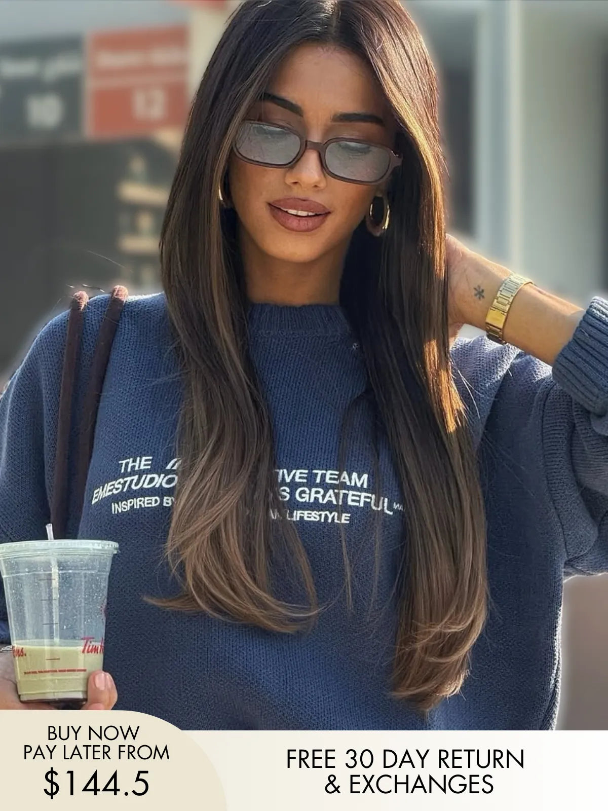 Brown wig long with soft flowing waves