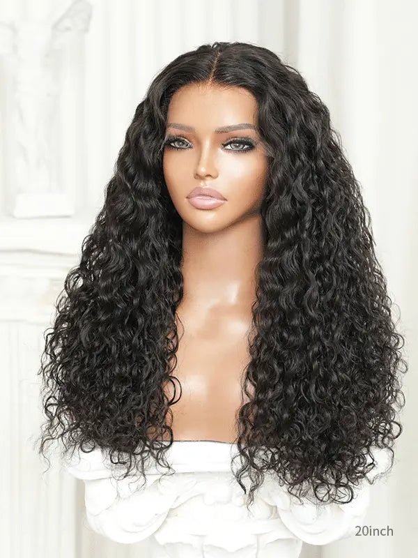 Glueless curly wig with piano key elastic band for secure fit