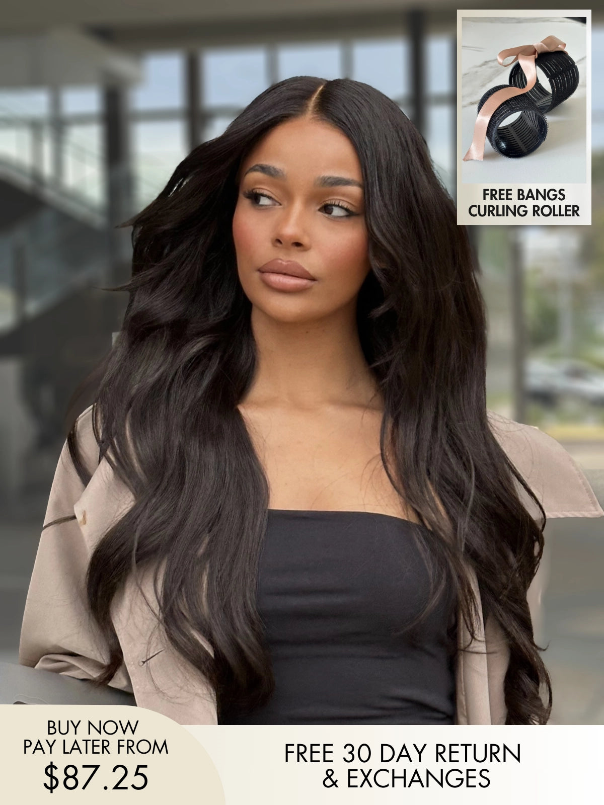 Rylee black wig with bangs and natural loose waves