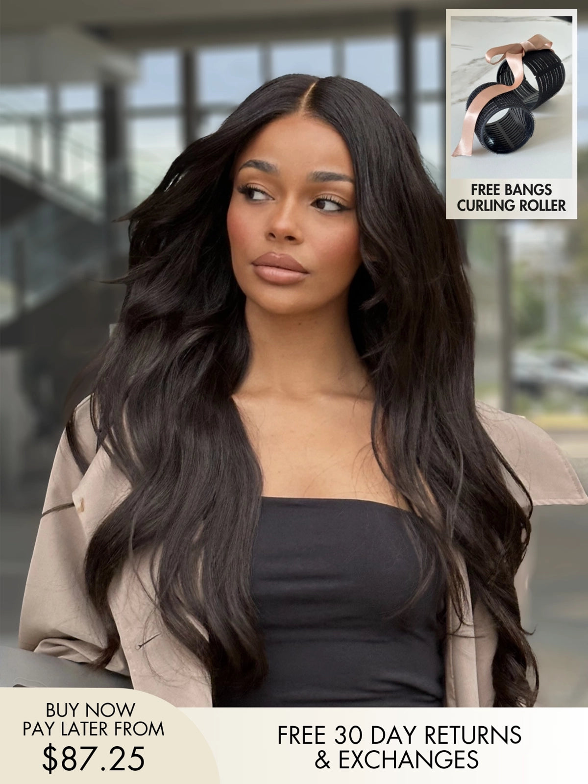 Rylee black wig with bangs and natural loose waves