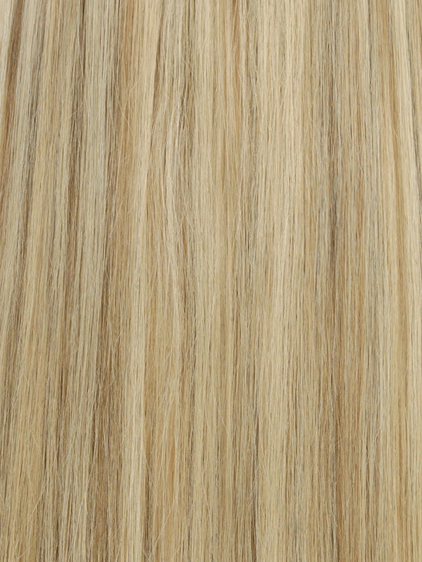 Long blonde human hair wig with soft beige highlights