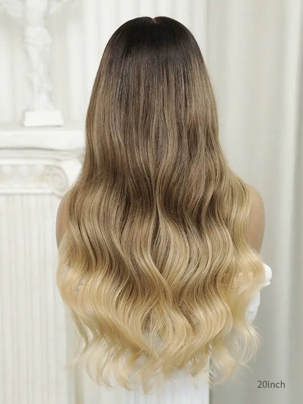 Honey blonde wig with dark roots elegant bridal look