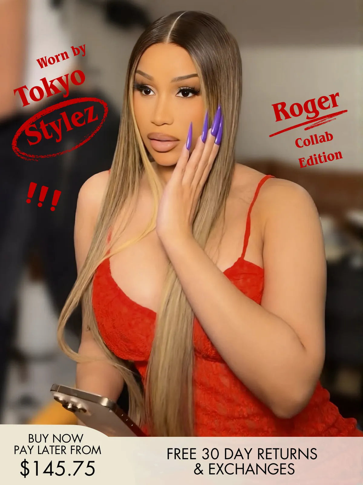 Dark roots blonde hair wig with long layered waves