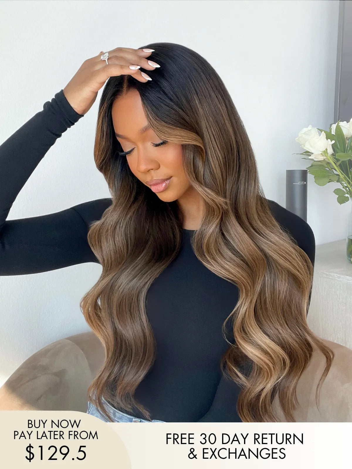 Catherine brown balayage ombre wig with bangs