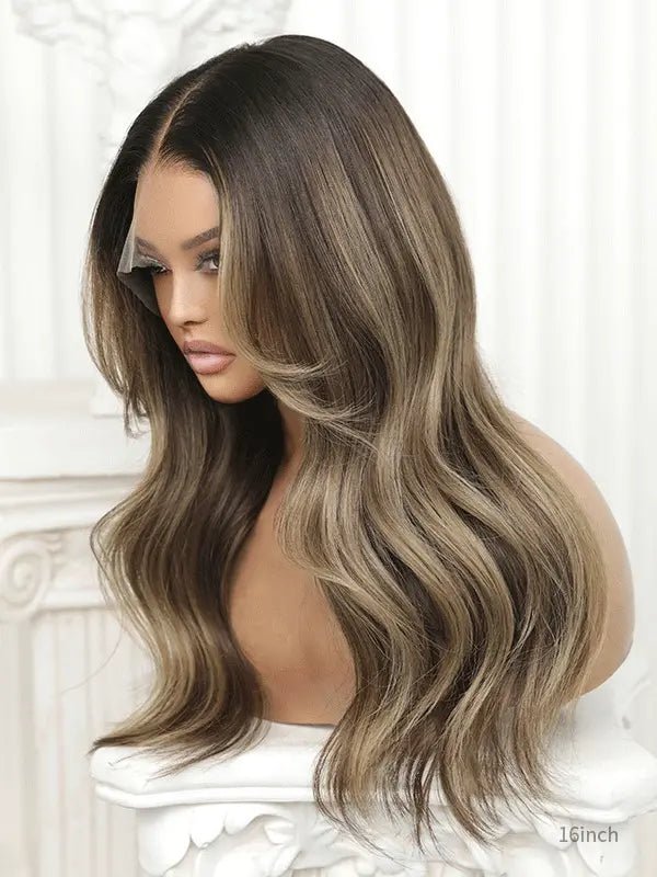 Blonde highlight wig with natural ombre effect and volume