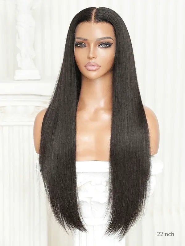 Real human hair wigs with sleek straight strands