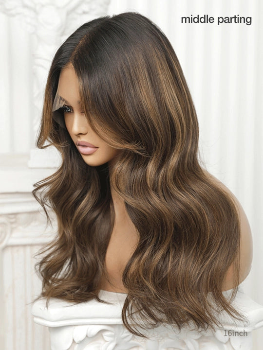 Auburn human hair wig with voluminous waves