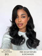 Side part wig with natural black waves and layers