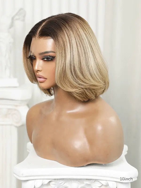 human hair bob wigs blonde with natural roots