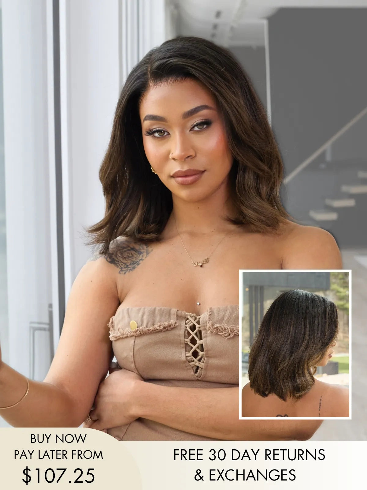 Montahna short bob wig with side part and natural brunette shade