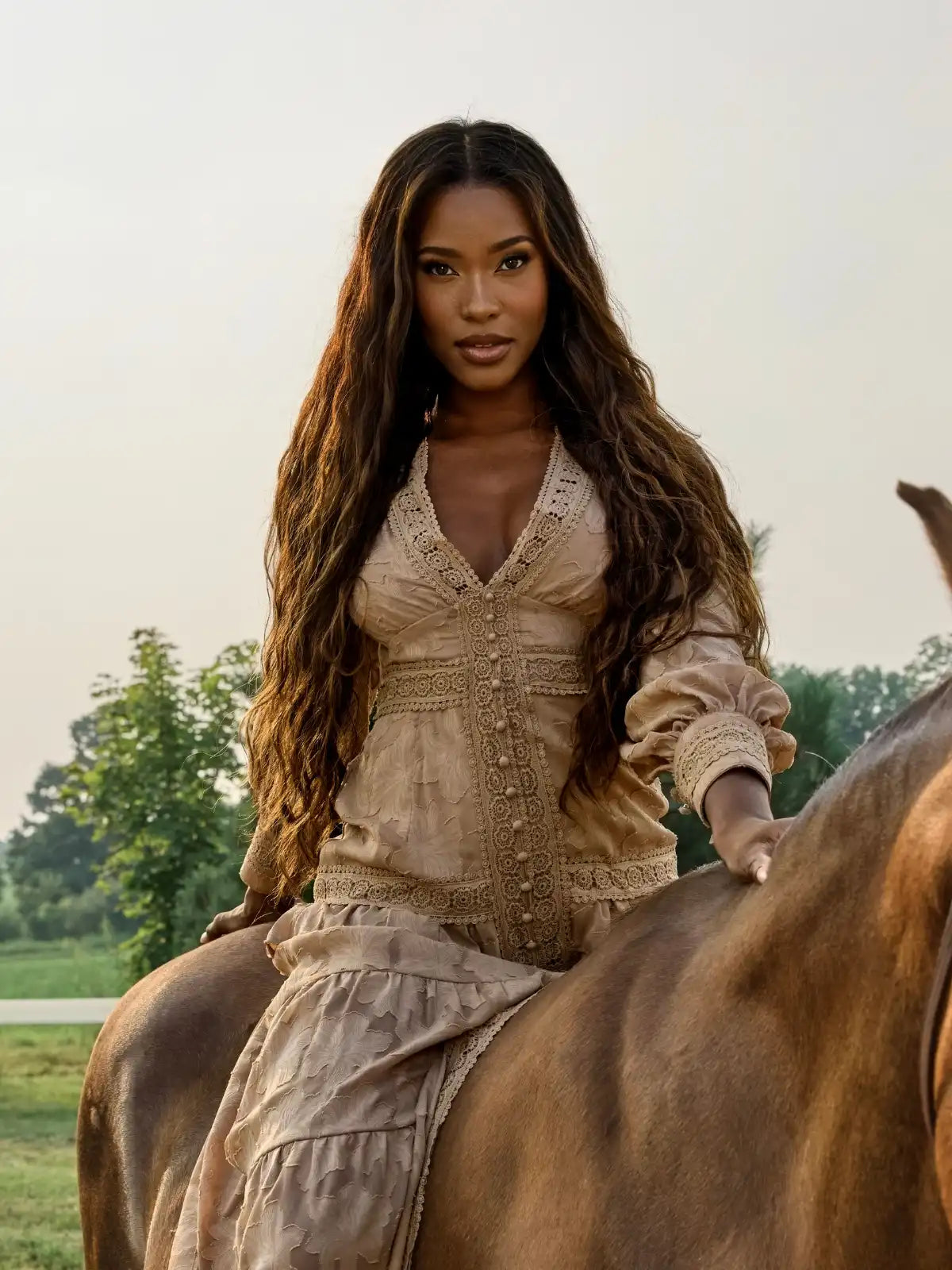 Warm brown wig with natural wet and wavy texture