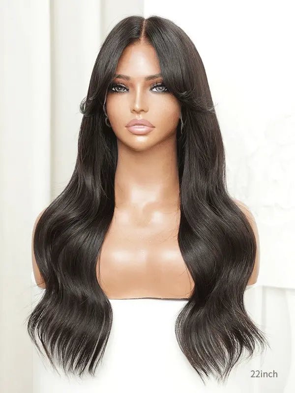 Black hair bangs wig with middle part curtain bangs