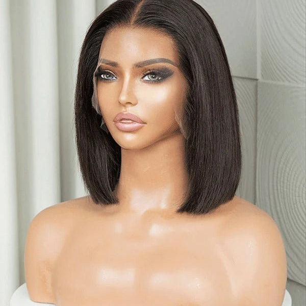 Black bob wig with natural shine and clean cut