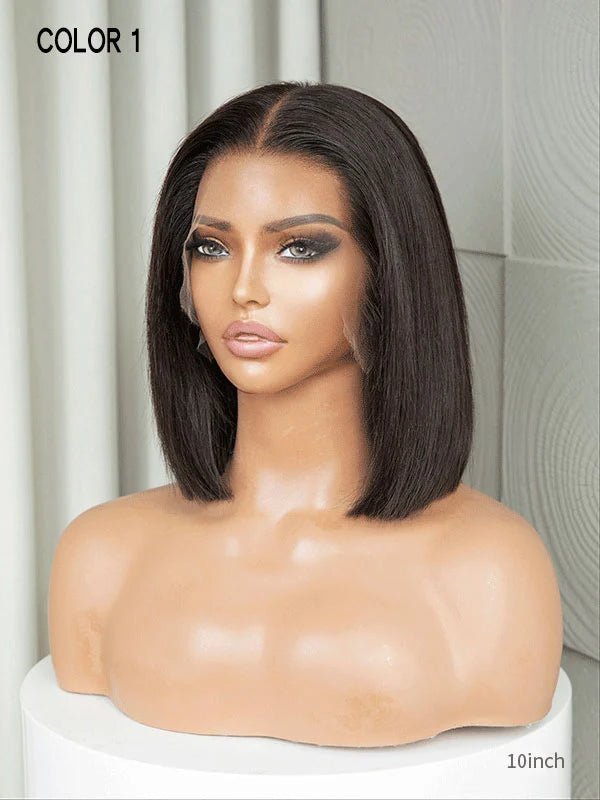 Black bob wig with natural shine and clean cut