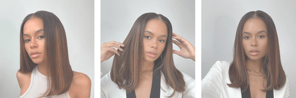 a black women wears hairvivi short bob wig crafted from 100% virgin human hair