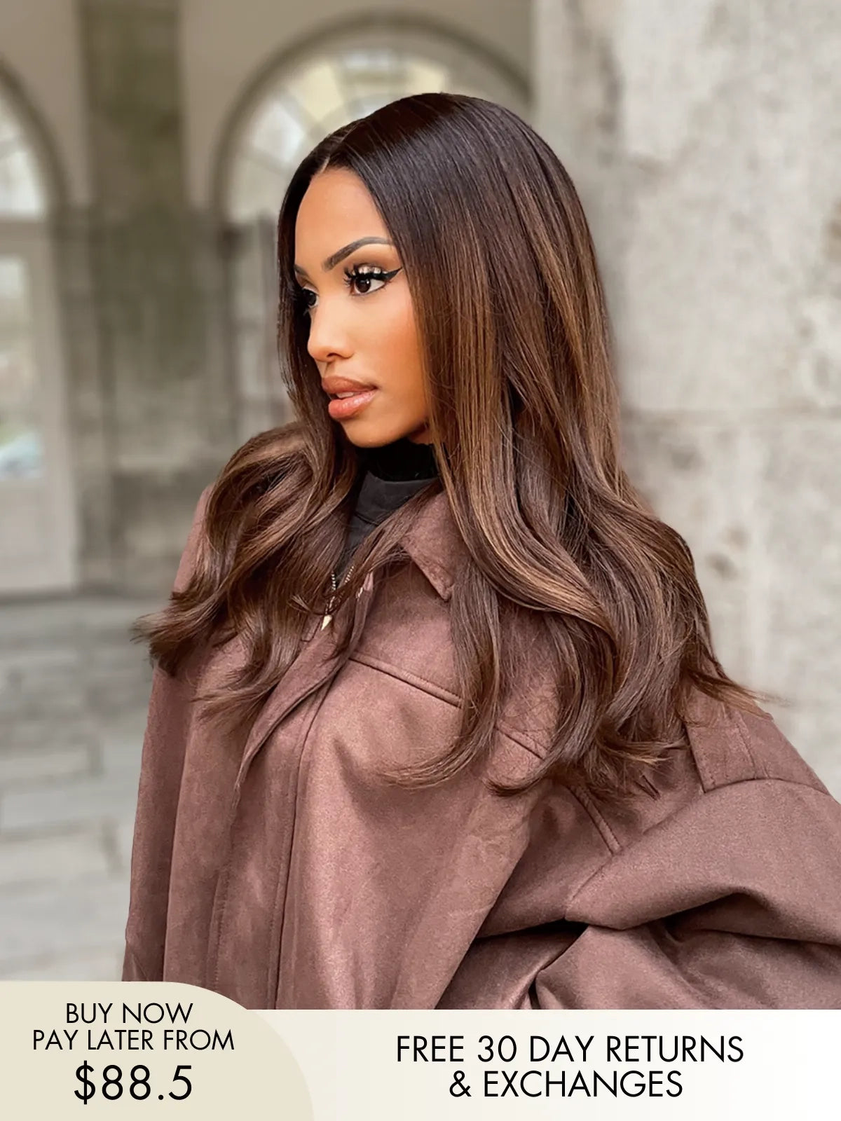 Georgia middle part lace wig in chocolate brown loose waves