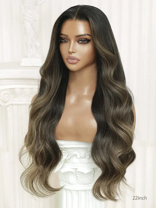 Brown wavy wig with natural layered texture