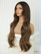 Human hair balayage wig in chestnut brown with classic blowout