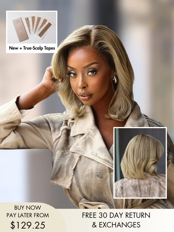 Peace blonde bob wig with side part and natural roots