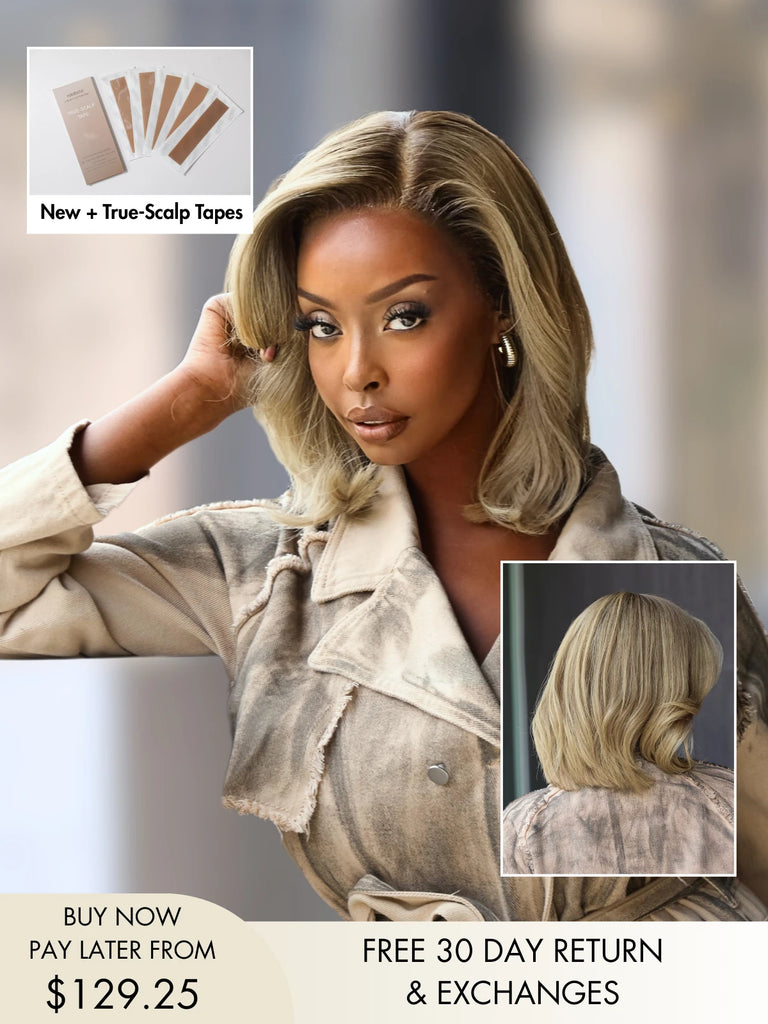 Peace blonde bob wig with side part and natural roots
