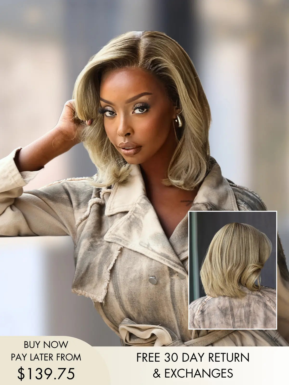 Peace blonde bob wig with side part and natural roots