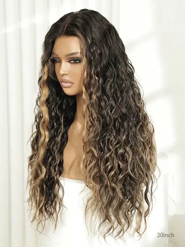 Glueless wigs human hair with blonde highlights